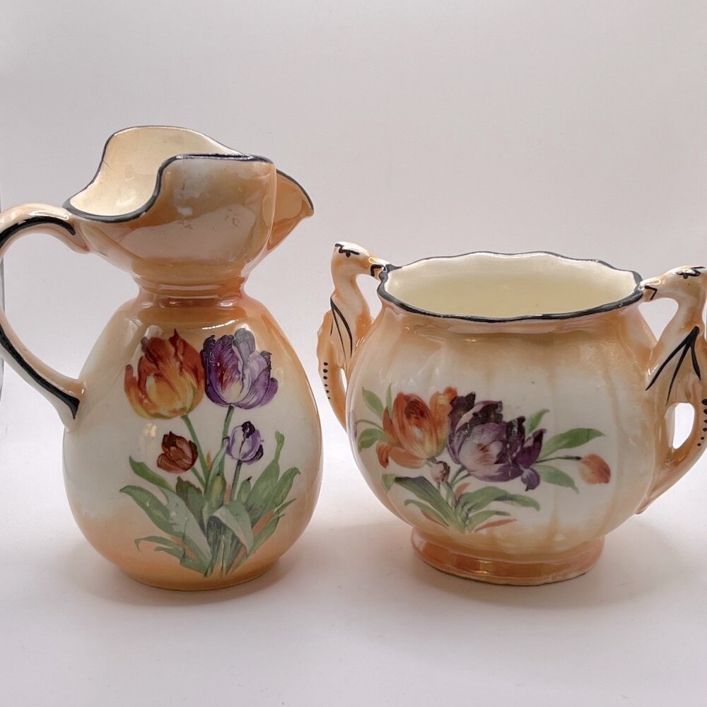hand painted made in Czech decorative plant pot and watering jug